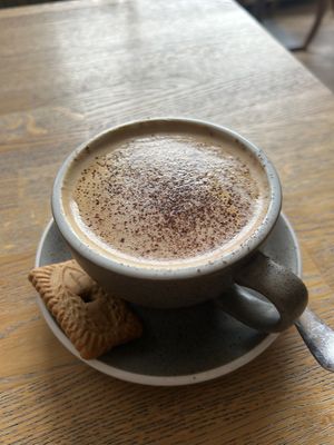 Hazelnut cacao + espresso shot 6,10€  at Blackbird in Bruges