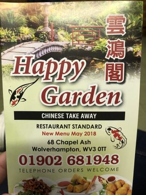 Menu cover at Happy Garden in Wolverhampton
