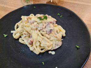 Fetucini soybean cheese at iVegan Pizza in Tangerang