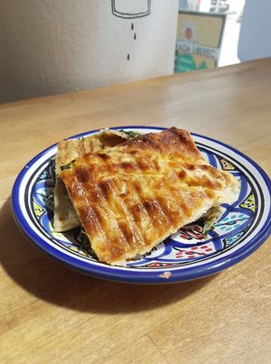 Spinach vegan chacapuri at Omam in Liberec