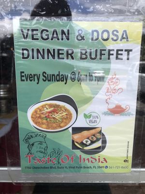 Vegan buffet Sunday nights at Taste of India in West Palm Beach