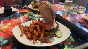 Impossible burger & sweet potato fries  at Art Burger Sushi Bar in Myrtle Beach