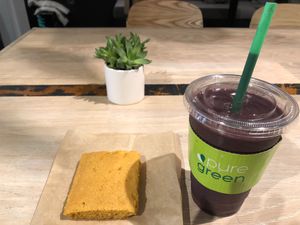 Purple Haze Smoothie & Maple Corn Bread at Plantmade in New York City