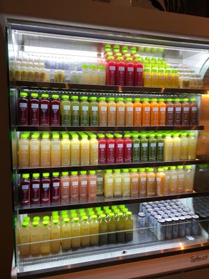An assortment of cold pressed veggie / fruit juices.  at Plantmade in New York City