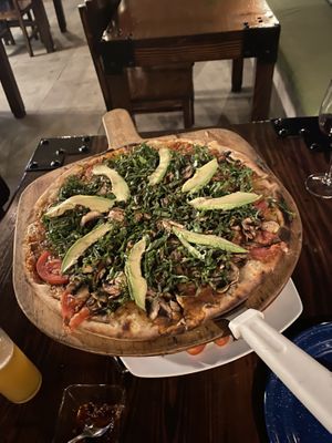 Vegan pizza, potato cheese (Yum).  at Pizzabella Italian Bistro in La Paz