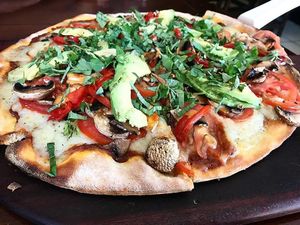 Delicious vegan pizza with potato cheese at Pizzabella Italian Bistro in La Paz