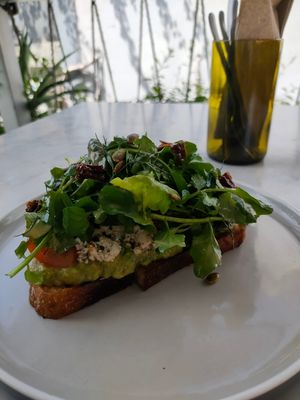 Smashed Avo (sourdough, avocado, watercress, vegan feta, cherry tomato, sun dried tomato, tahini) at Secret Spot - Berawa in Tibubeneng