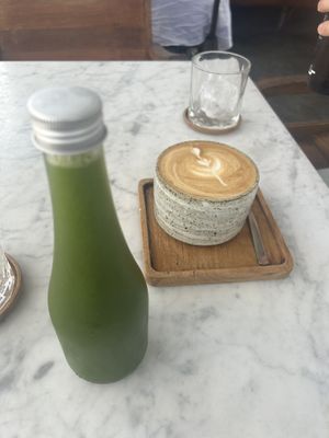 green juice and latte  at Secret Spot - Berawa in Tibubeneng