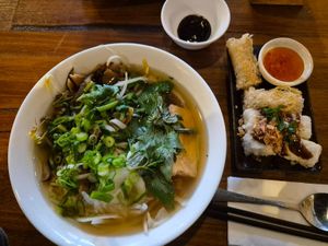 Lunch special (Pho, 4 pieces Fried tofu, 2 Spring rolls) $22.90 at Tonkin in Collingwood