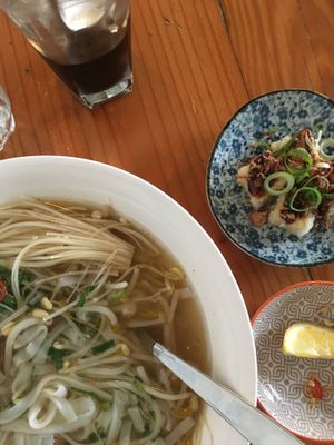 Lunch Special ($16) - Grilled Mock Duck Pho, Tofu Dengaku and Black Vietnamese Iced Coffee at Tonkin in Collingwood