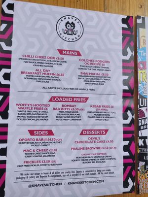 Menu as of July 2021 at Knaves Kitchen in Leeds