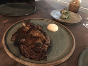 Blue oyster mushroom from their own ‘Funghi farm'  at Ark in Copenhagen