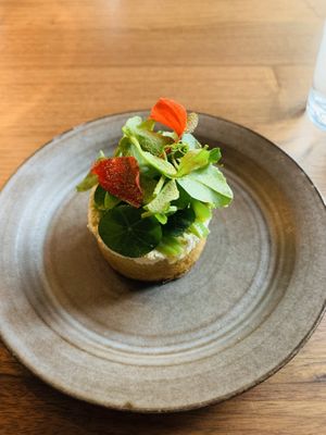 Smoked ricotta sourdough crumpet - amazing! at Ark in Copenhagen