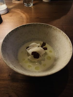 White turnip macadamia gazpacho  at Ark in Copenhagen