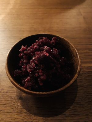 Beet palate cleanser pre dessert  at Ark in Copenhagen