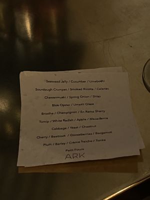Menu  at Ark in Copenhagen