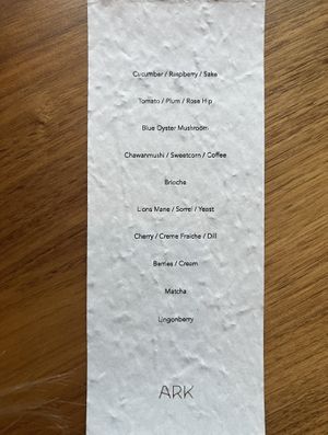 Late summer 2023 menu  at Ark in Copenhagen