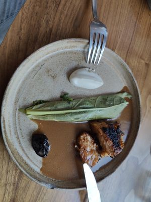 Mushroom with white sauce and steamed green at Ark in Copenhagen