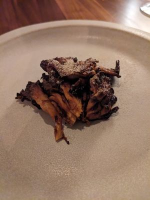 This is one of our favourites, oyster mushrooms with an umami cream underneath at Ark in Copenhagen