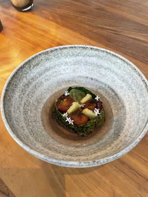 Marinated tomatoes and chargrilled cabbage  at Ark in Copenhagen