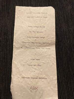 Menu (on paper impregnated with seeds)  at Ark in Copenhagen