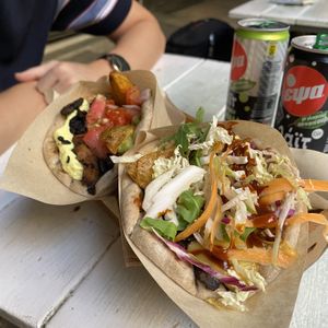 BBQ and ‘red’ mushroom gyros at Cookoomela Grill in Athens