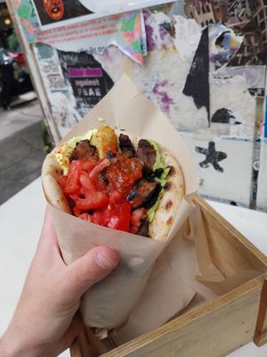 RED mushroom gyros at Cookoomela Grill in Athens