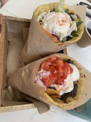 Green and fresh and white classic souvlaki   at Cookoomela Grill in Athens