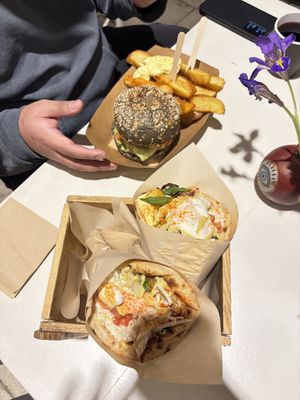 Got 2 of their recommended gyros, bacon & cheese burger and BEST FRIES EVER!  at Cookoomela Grill in Athens