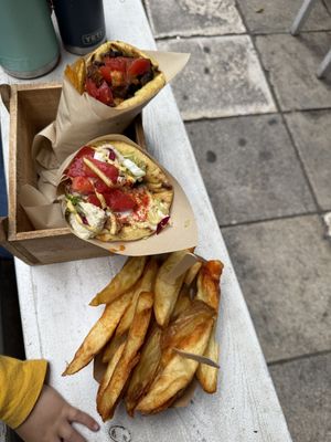 Kebab and mushroom gyro, potatoes   at Cookoomela Grill in Athens