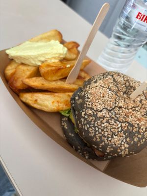Burger and chips  at Cookoomela Grill in Athens