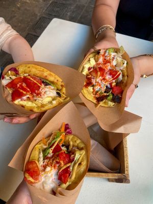 Rainbow wrap with mushroom gyros   at Cookoomela Grill in Athens