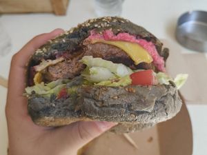 Vegan Bacon n Cheese Burger at Cookoomela Grill in Athens