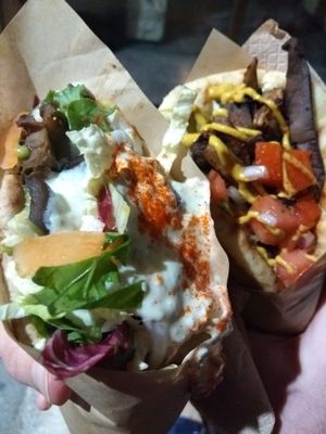 Green pita (left), Yellow pita (right).
Cookoomela, Athens, Greece at Cookoomela Grill in Athens