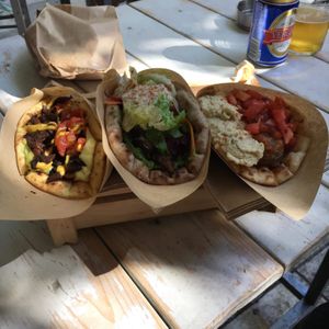 Yellow, Green and Kebab at Cookoomela Grill in Athens