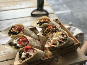 Some yellows and greens at Cookoomela Grill in Athens