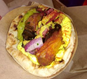 Yellow gyro at Cookoomela Grill in Athens