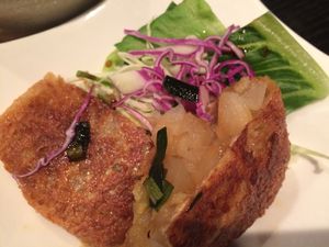 The 'main' for the day; cabbage, daikon in fried yuba at Rocca in Osaka