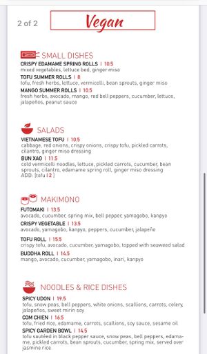 Vegan menu  at Co - Park Rd in Charlotte