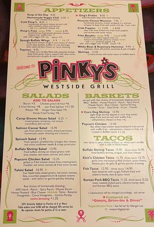 Menu at Pinky's Westside Grill in Huntersville