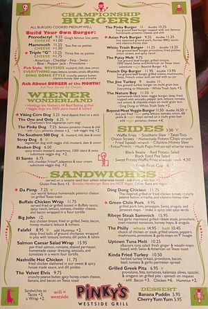 Menu at Pinky's Westside Grill in Huntersville
