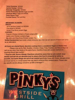 Allergen Info at Pinky's Westside Grill in Huntersville