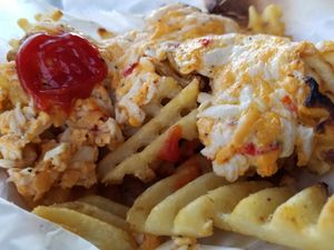 Vegan Pimento Cheese Waffle Fries at Pinky's Westside Grill in Charlotte
