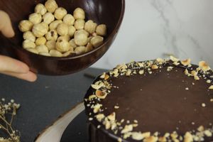 Winning Chocolate Hazelnut cake made with lower GI by replacing part white sugar with coconut sugar, and replacing part oil with pear puree, to make this rich, decadent & moist cake with only the best ingredients. at That Vegan Cake in Northeast Singapore
