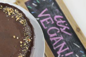 Winning Chocolate Hazelnut cake made with lower GI by replacing part white sugar with coconut sugar, and replacing part oil with pear puree, to make this rich, decadent & moist cake with only the best ingredients. at That Vegan Cake in Northeast Singapore
