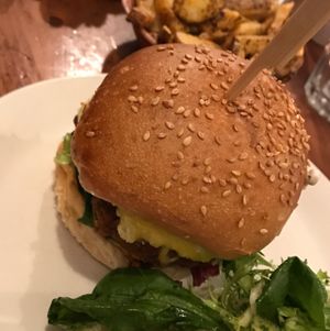 classic burger with salad and fries at The 78 in Glasgow