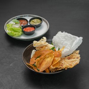 KRUPUK - (VEGAN POSSIBLE) Selection of crackers & chili at Merah Putih in Seminyak