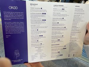 Menu (V for vegan and VO for vegan option)  at GRØD -Torvehallerne in Copenhagen