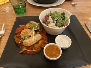 Vegane Kroketten mit Paprika-Tomaten Ragout at Brunner in Schladming