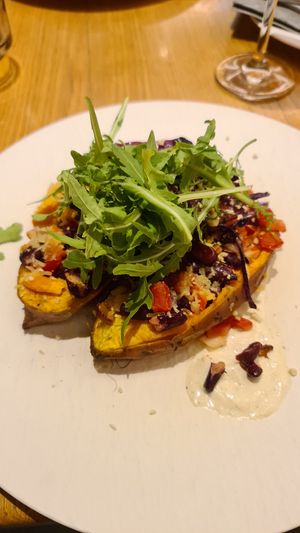 Sweet potato with a very yummy sour cream and beans at Brunner in Schladming